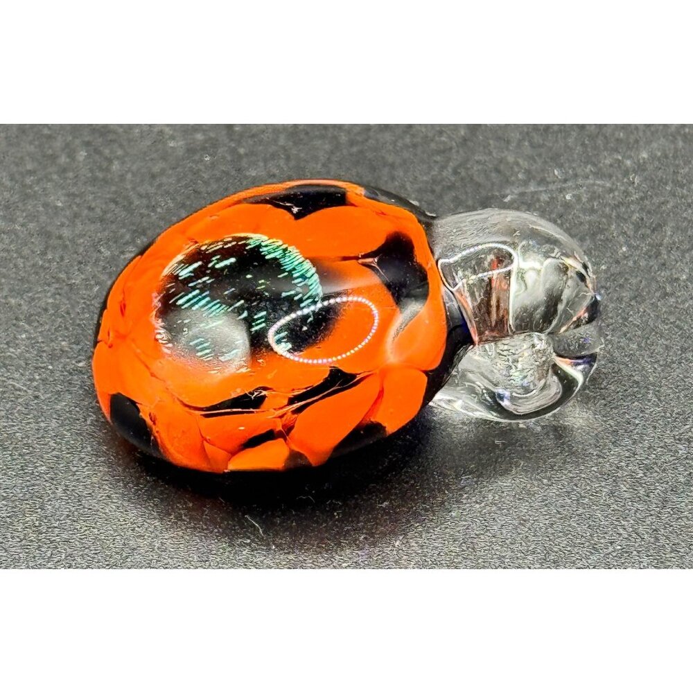 Lampwork Art Glass Round Dichroic Fused Orange Iridescent Green Pendant